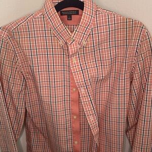 Banana Republic Men's Fitted Non-Iron Coral Plaid Shirt Large